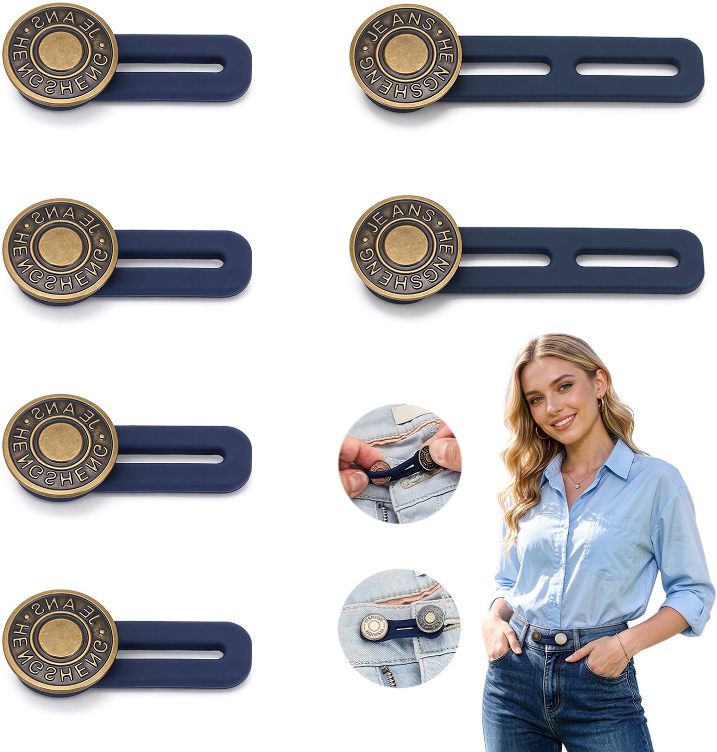 Set van 6 taillebandverlengers – Verstelbare verlengers voor broeken en jeans – Unisex elastische tailleverlengers -Geschikt voor zwangerschapskleding -Verlengers met knoopsluiting (niet naaien nodig) om de taillemaat aan te passen