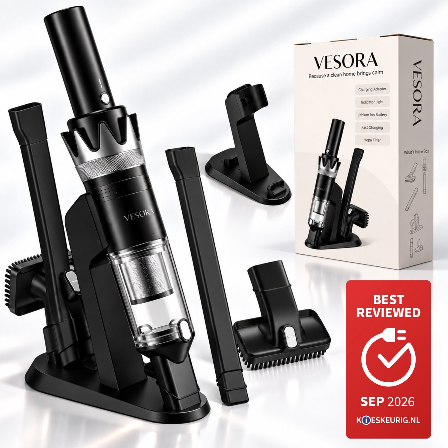Vesora® 3-in-1 Kruimeldief - Kruimelzuiger Snoerloos best verkocht - Krachtige Handstofzuiger met Opzetstukken en Steel - Ook Voor Dierenharen - Stofreiniger - Autostofzuiger - Air Duster - HEPA-filter - Draadloos - Zwart / Zilver