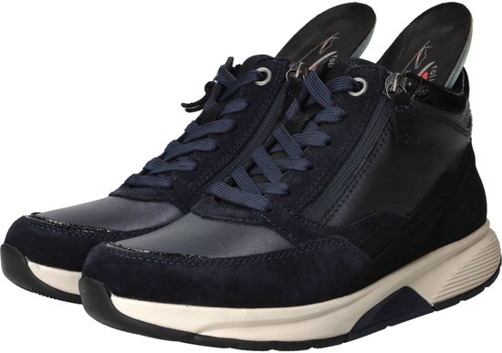 Donkerblauwe Gabor Rollingsoft veterboots met rits en uitneembare Rollingsoft binnenzolen.
