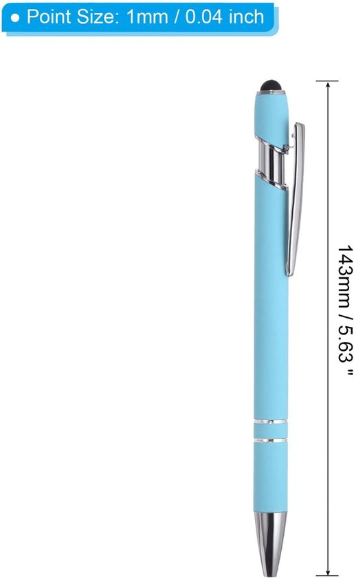 Balpen met stylus tip 1,0 mm - 6 stuks - metalen pen lichtblauw - ideaal voor touchscreens - ServiceTopper — afbeelding 5