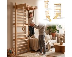 Aufun 6-in-1 spoorwand set voor indoor fitness en training voor volwassenen, inclusief turnringen, touwladder, schommel en optrekstang