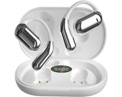 Open Ear Bone Conduction Hoofdtelefoon Bluetooth 5.3 Clip Op Oordopjes met Digitale Display Opladen Case Mini Sport Oortelefoon Ingebouwde Microfoon IPX7 Waterdicht voor Running Fitness Paars