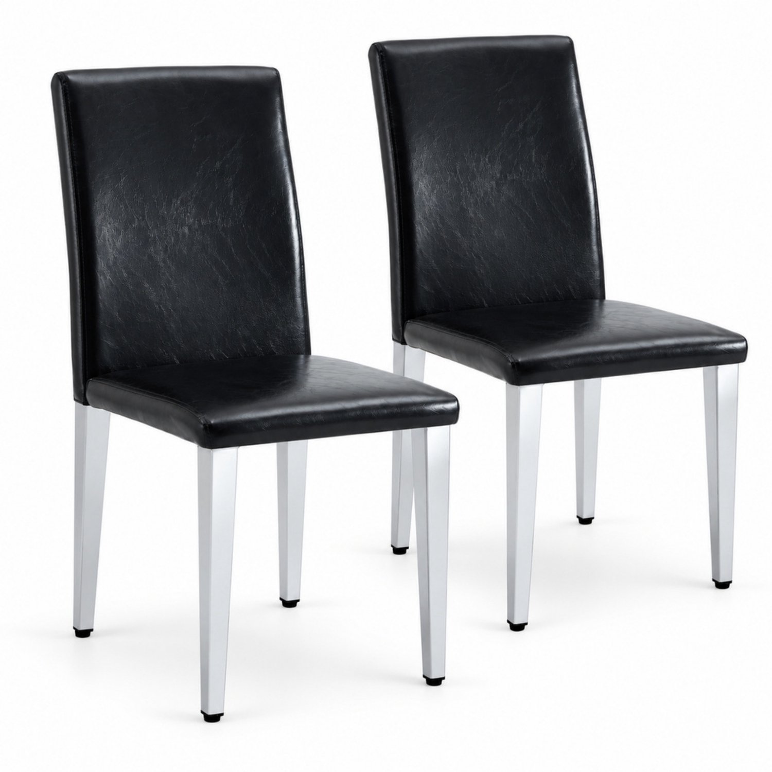 LONG DRAGON - Eetkamerstoelen - Set van 2 - Zwart+Zilver - Metalen poten en gebogen rugleuning