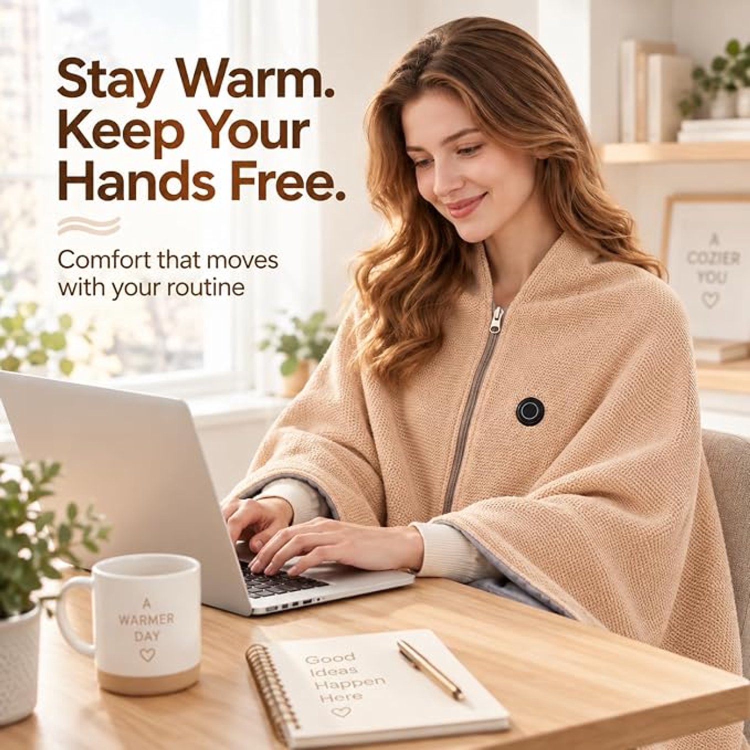 Elektrische deken - 150x80cm - Elektrische Cape met Rits - 3 Standen - Oplaadbare elektrische deken - electrische deken 1 persoons - Warmtedeken - Verwarmde deken - Draagbare verwarmde omslagdoek - USB (Excl. Powerbank) - voor buiten, thuis -TENGYIF® – foto 5