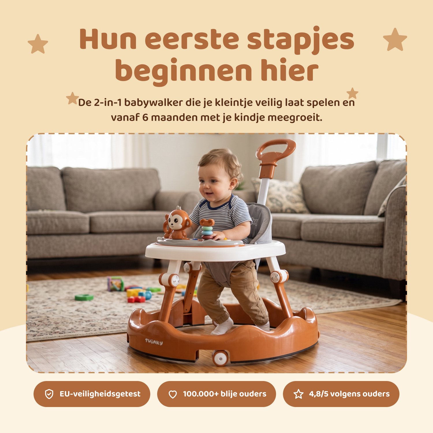 Twinky® Babywalker – Luxe Loopstoel met 3-delige speelset – Loopstoeltje voor Baby inclusief Voetenmat en Steel – foto 3