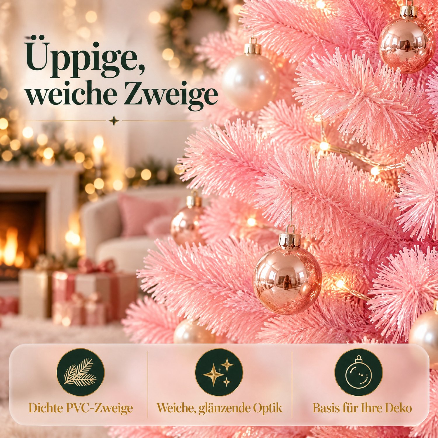 Froadp 180CM Roze kunstkerstboom, vlamvertragend pvc, natuurlijk ogende naalden, stevige standaard van roestvrij staal/kunststof, herbruikbaar, eenvoudig te monteren; geschikt voor woonkamers, etalages en bedrijfspanden. – foto 4