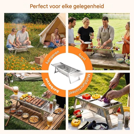 SSTRWGOOD Compacte, draagbare en inklapbare houtskoolbarbecue – Mini-tafelbarbecue – Hitte instelbaar in 4 standen – Campingbarbecue – Geschikt voor kamperen, de tuin en picknicks – Ideaal geschikt voor op reis, stranduitjes en barbecues in de tuin — afbeelding 3