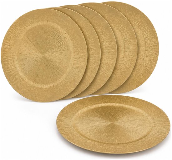 Set van zes ronde gouden onderborden met textuur.