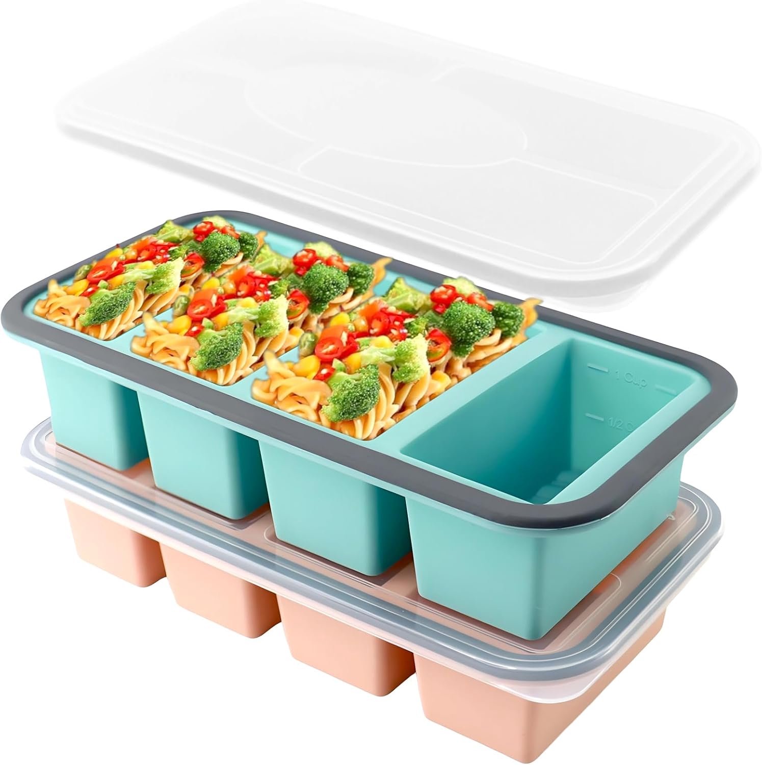 Silicone Freezer Trays Met Deksel - Souper Cubes 1 Cup - Meal Prep Voor Soep En Sauzen - Gemakkelijk Uitneembaar - BPA Vrij Siliconen Vorm - 2 Stuks Set - Ideaal Voor Invriezen Van Maaltijden