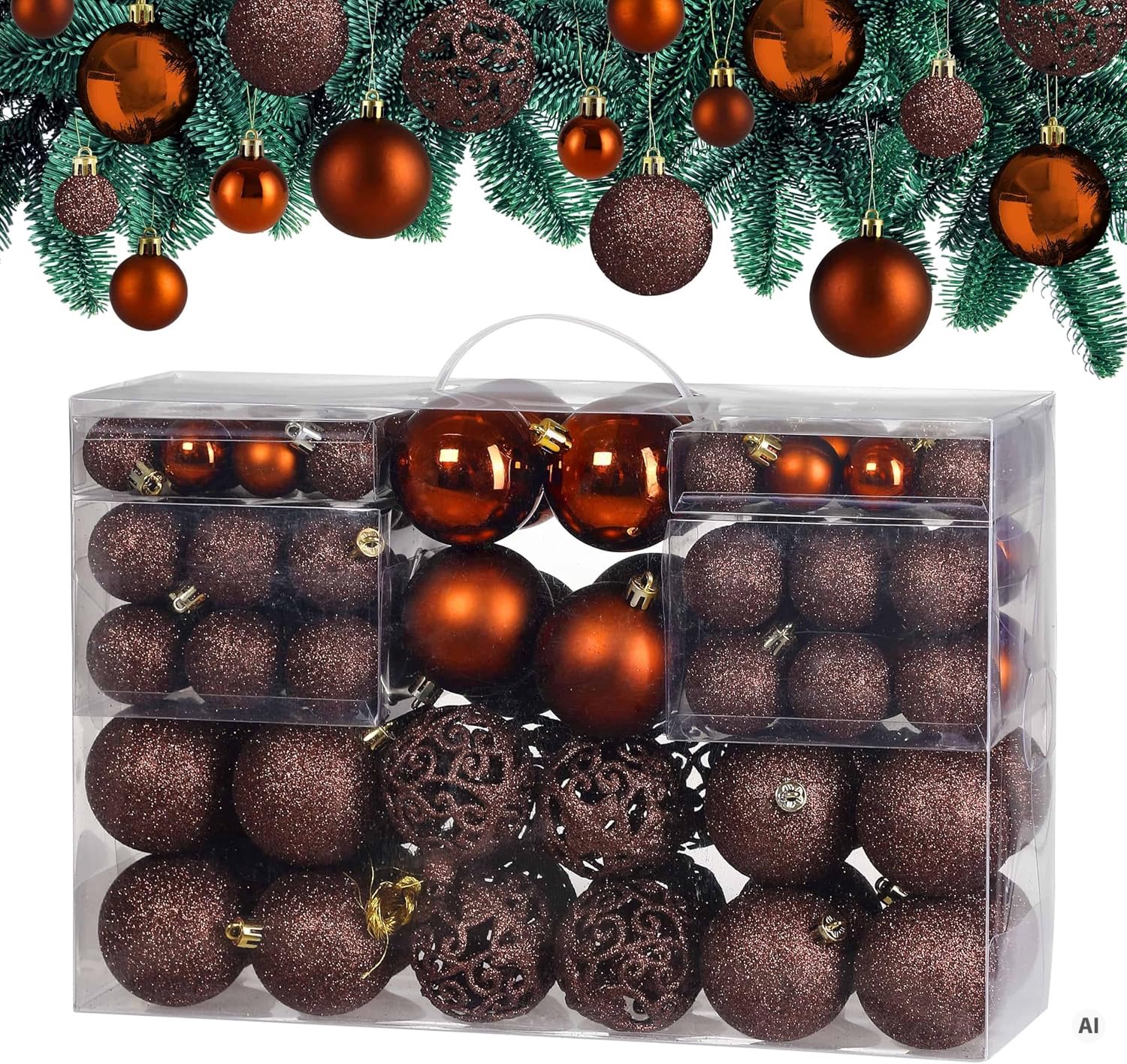 Casaria Kerstballen - Set van 100 Mat Glanzend Ø 3 4 6cm - Koper Bruin