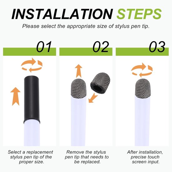 styluspen tips 6 mm - 6 stuks geleidende gaasvezel - voor touchscreen apparaten - vervangbare penpunten - ServiceTopper — afbeelding 3