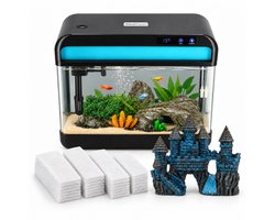 AquaImpact Zelfreinigend Aquarium 13 L – Blauw Kasteel - 20 Filters - Decoratie - Set met 3‑in‑1 Pomp - LED & Touch Display – Timer & Dim Functie - Incl. Luchtbevochtiger - Garnalen Aquarium