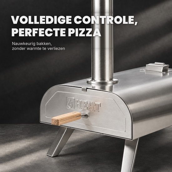 HEAT Pizza Pellet Oven - Houtpellet Pizzaoven voor Buiten - Inclusief Pizzasteen - RVS Dubbelwandig - Inklapbaar - 450-500°C — afbeelding 3
