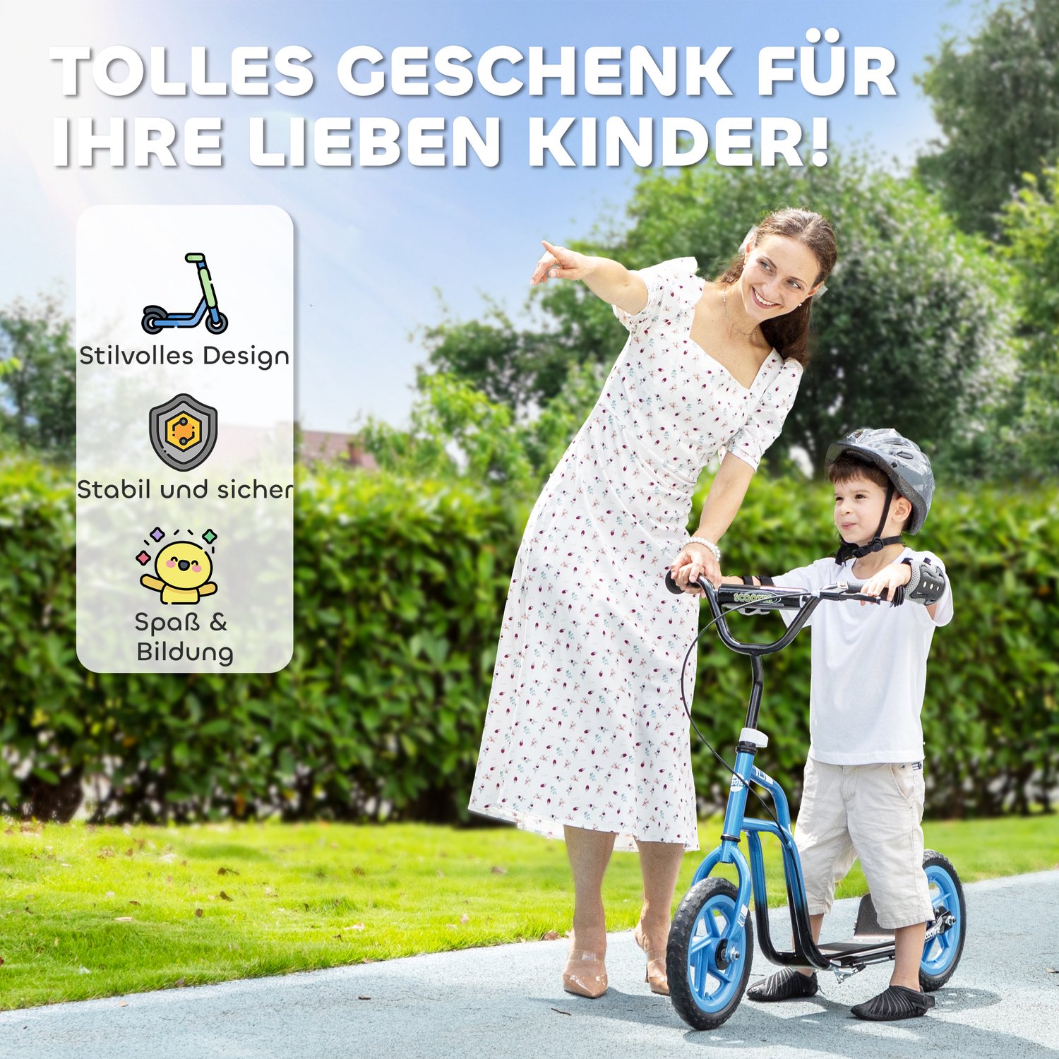 Playon Kinderstep - Met handrem en standaard - Met in hoogte verstelbaar stuur - 115 x 50 x 80-88 cm - Blauw/Zwart