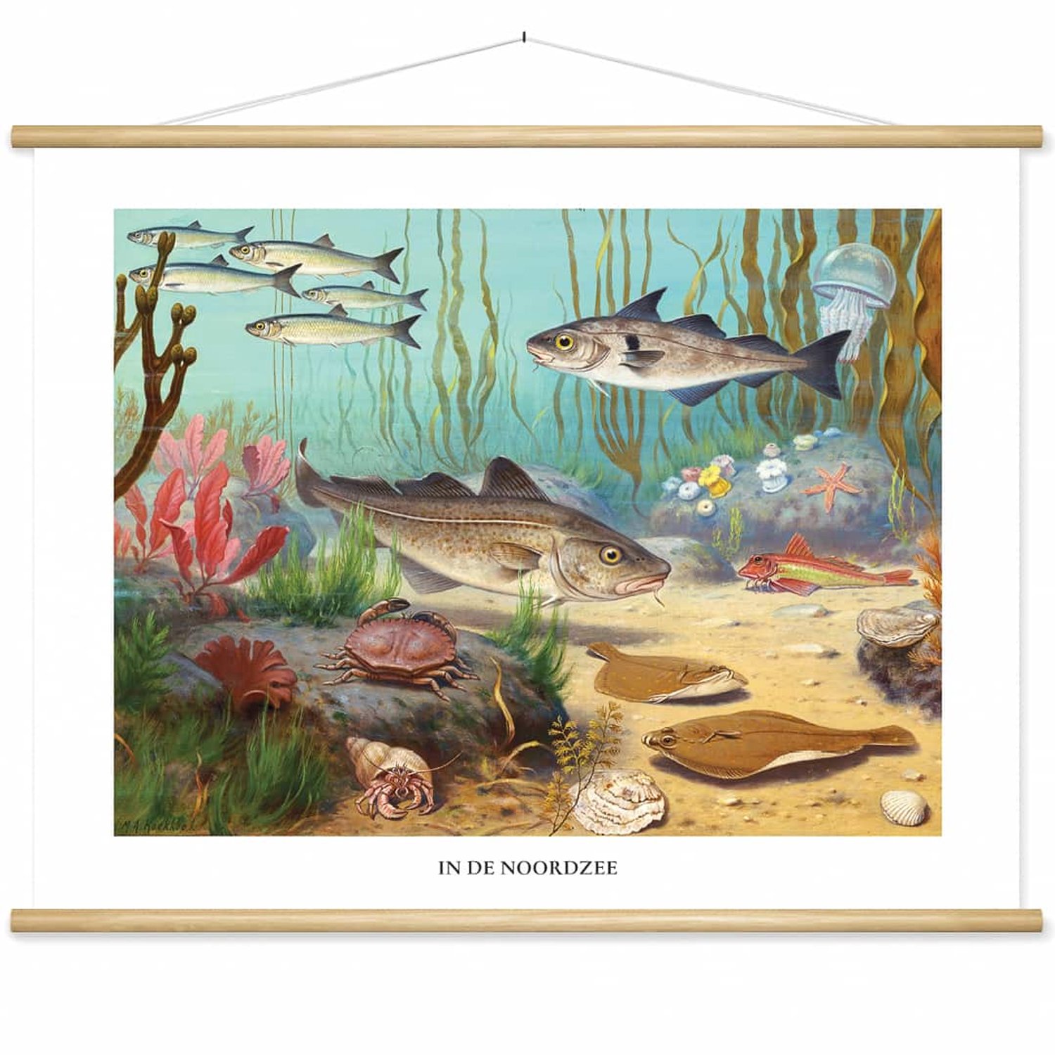 wallchart unlimited Schoolplaat 'In de Noordzee' van M.A. Koekkoek wit