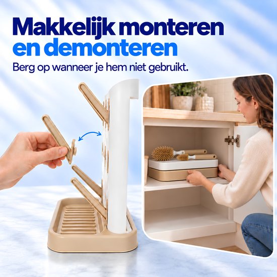 Kluvaro Flessen droogrek - Droogrek voor Babyflessen en Flesvoeding Accessoires - 2 Flessenborstels - Afdruiprek - Beige — afbeelding 3
