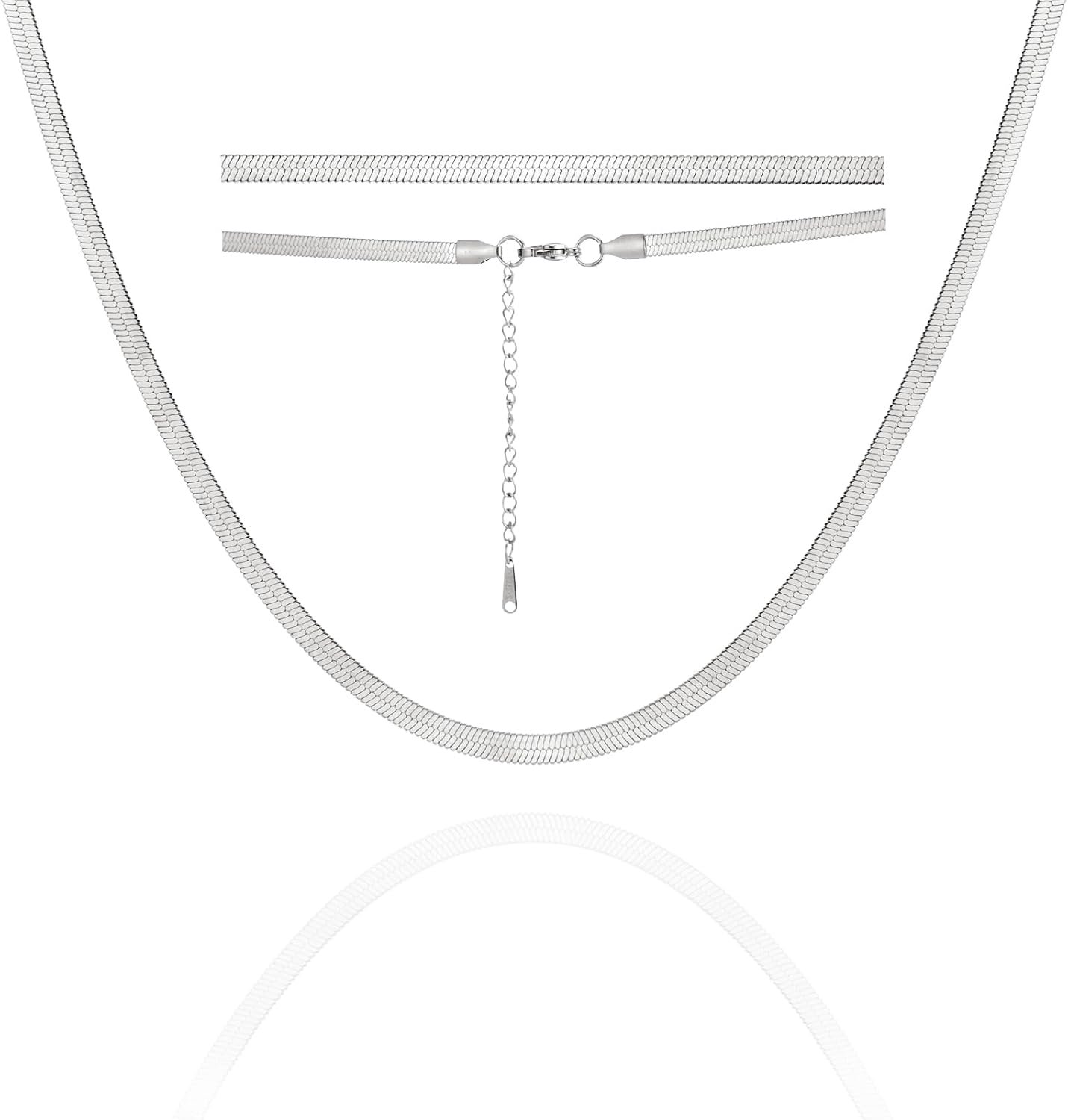 Slangenketting - platte visgraathalsketting - vintage glanzend - voor mannen en vrouwen - m-winkel