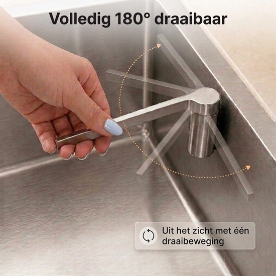 De roestvrijstalen houder is 180 graden draaibaar voor eenvoudig gebruik en opbergen.