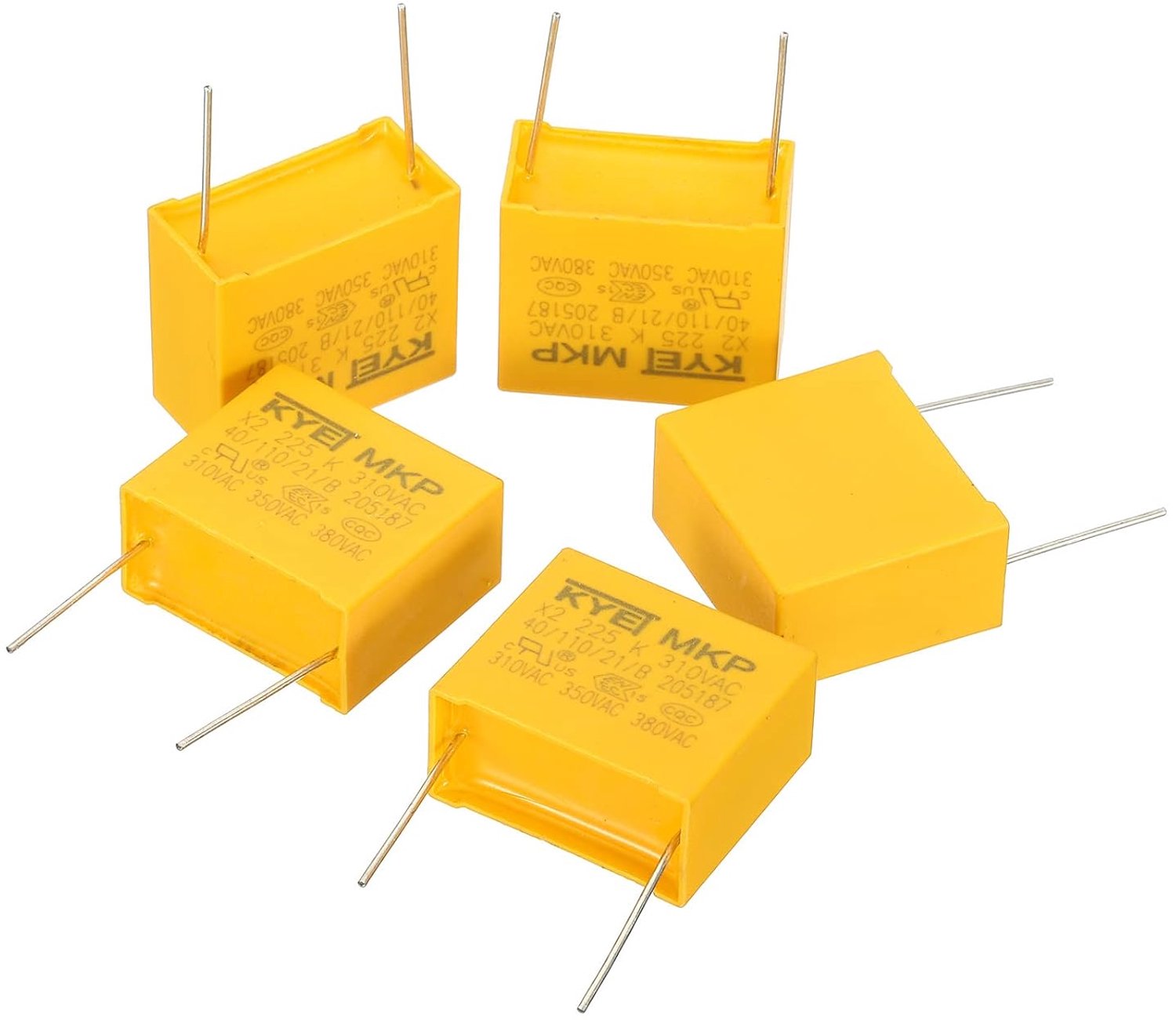 veiligheidscondensatoren 2,2 uF AC 310 V - 15 mm pennen - vochtbestendig - voor doe-het-zelf elektronica - 5 stuks - m-winkel
