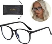 LUCCIO Blauw Licht Bril - Blue Light Glasses - Blauw Licht Bril Zonder Sterkte - Beschermend - Blue Light Blocking Glasses - Rond montuur - Zwart frame
