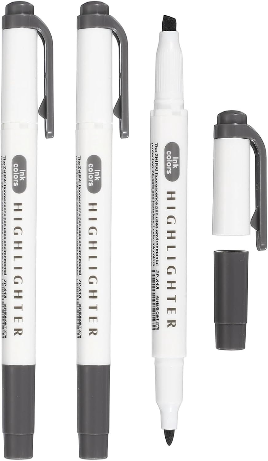 Markeerstiften 3 stuks - 14 x 1,1 cm - donkergrijs - dubbele uiteinden voor duidelijke markeringen - m-winkel