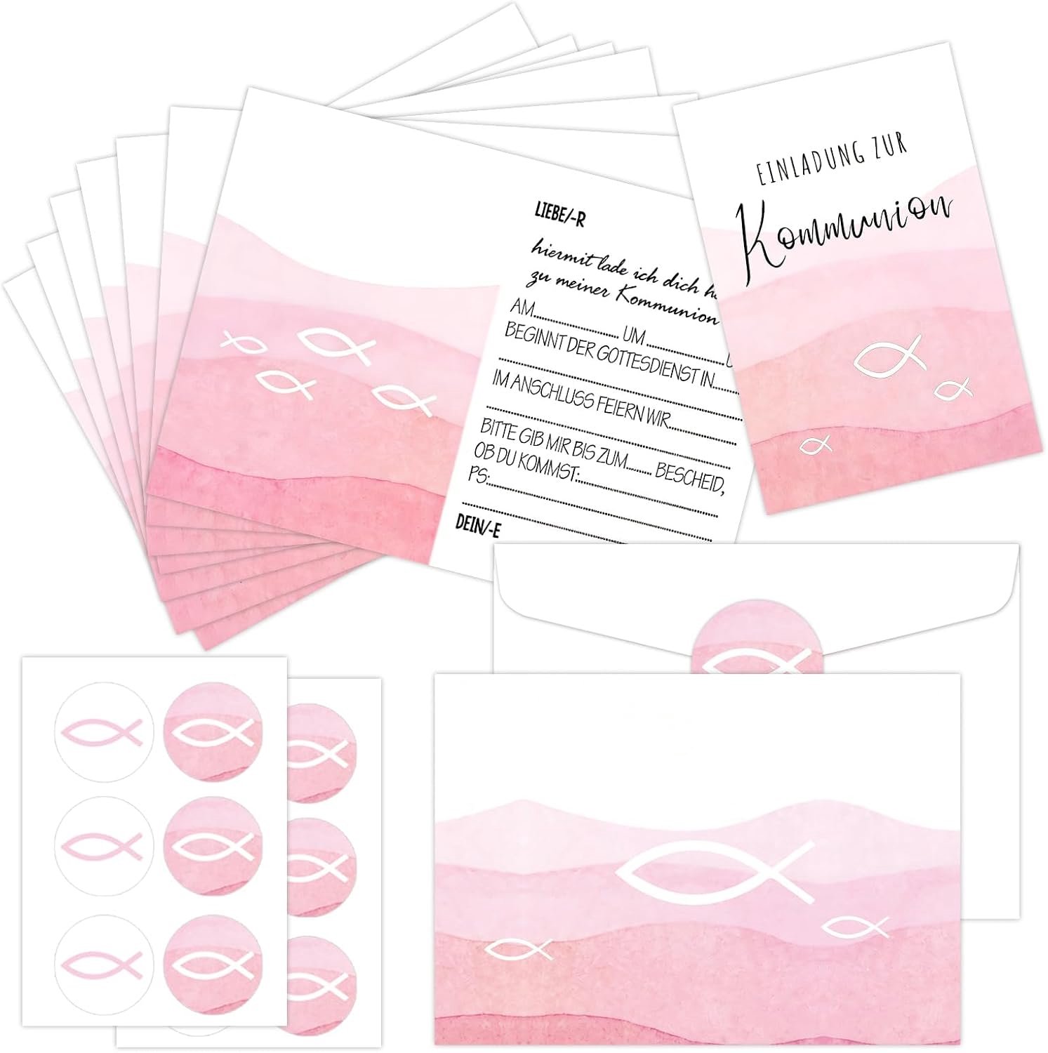 12x Communiekaartjes meisje met enveloppen en stickers