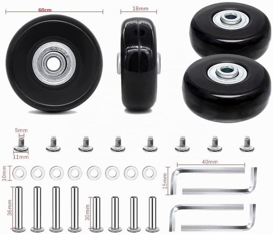 60 x 18 mm wielen voor koffer — afbeelding 2