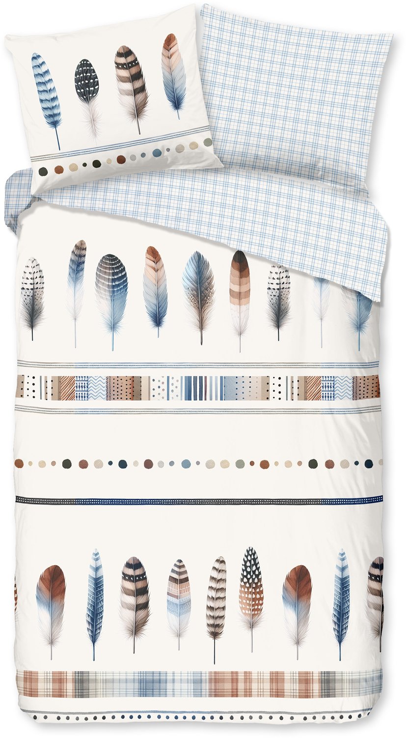 Good Morning dekbedovertrek veren in boho-thema - Blauw - 100% Katoen flanel