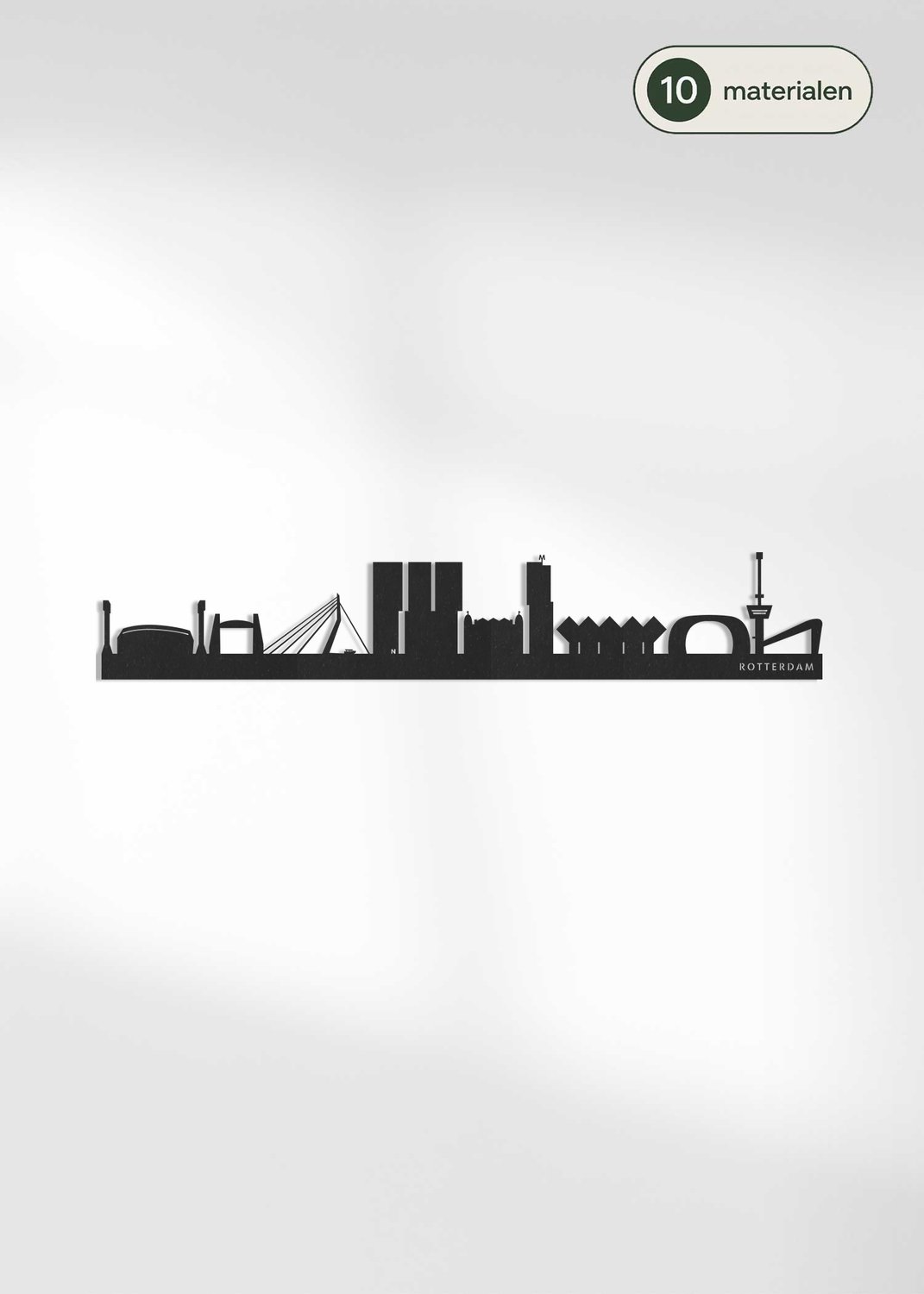 Houten Skyline Rotterdam | Wanddecoratie voor aan de muur | Zwart MDF | 70 x 14 cm
