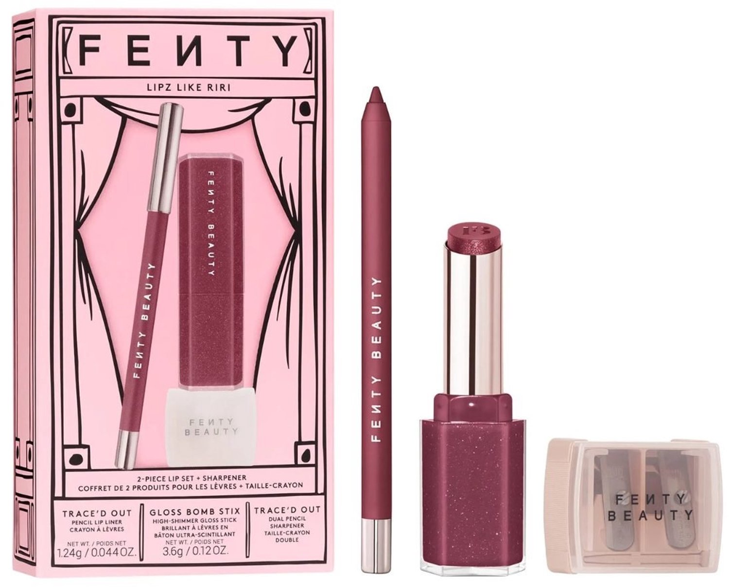 Fenty Beauty - Lipz Like RiRi - Gloss Bomb Stix en Trace'd Out lip liner RiRi + puntenslijper - Lip Cadeauset