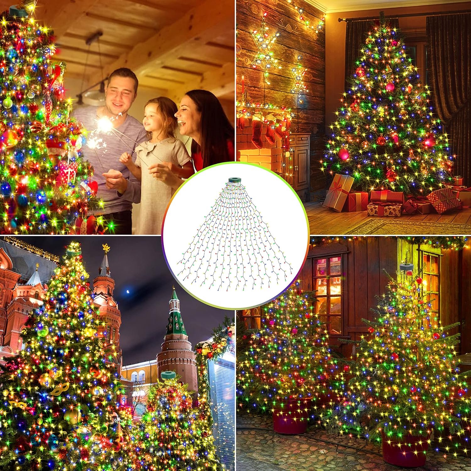 Kerstboom Kerstverlichting Ring - Kerstboomverlichting - Lichtslinger - Kerstversiering - Ring verlichting voor Kerstboom -Lichtsnoer - Kerstboom Lampjes Slinger - 400 LED Kerstlampjes - 8 Lichtmodi - IP44 Waterdicht - Warm Wit Licht - Kerstdecoratie – foto 3