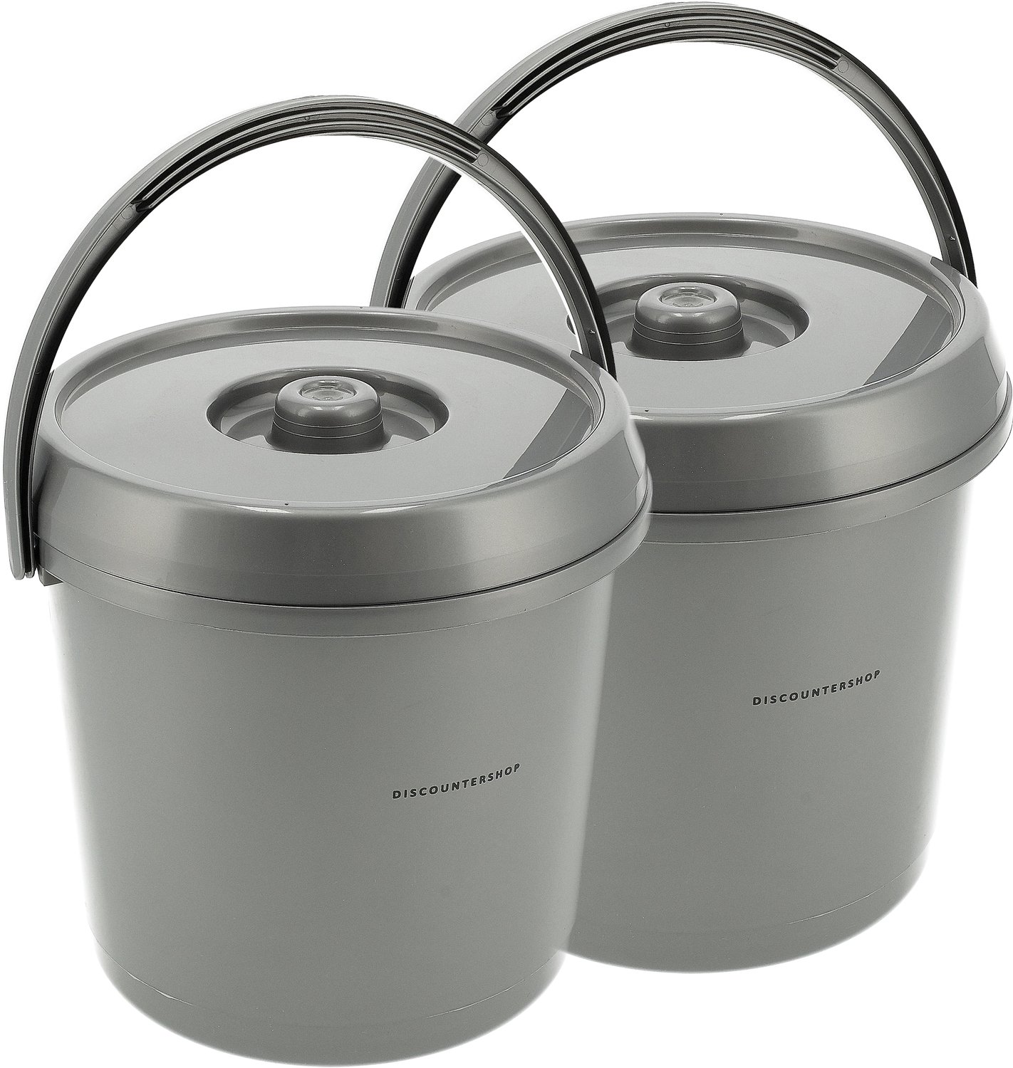 Emmers met Deksel 2 Stuks – 14 Liter per Emmer – Plastic Emmer met Deksel en Draagbeugel – Schoonmaakemmer, Bouwemmer, Voeremmer en Opslag – Grijs
