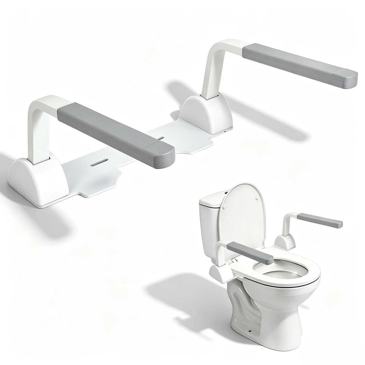Gudalio Toiletbeugel Set - Toiletsteun Set - Stahulp - Toilet Handgrepen - Opklapbare Armleuningen - Zonder boren - Metaal - Wit