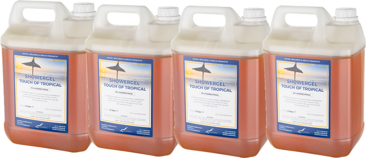 Claudius Douchegel Touch of Tropical 5 liter - set van 4 stuks - showergel - navulling - voordeelverpakking