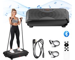 PULSE360 Trilplaat- Trilplaat fitness - Inclusief weerstandsbanden - 5 trainingsprogramma's - 99 snelheidniveaus - Met bluetooth muziek Vetverbrandingsapparaat met bewegingsgevoelige start-/stopfunctie Thuis Fitness -Zwart