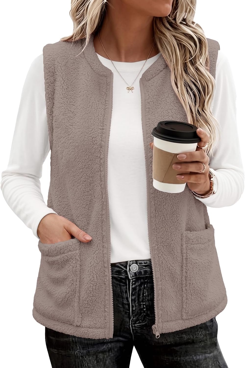 Fleece vest zonder mouwen met rits en zakken