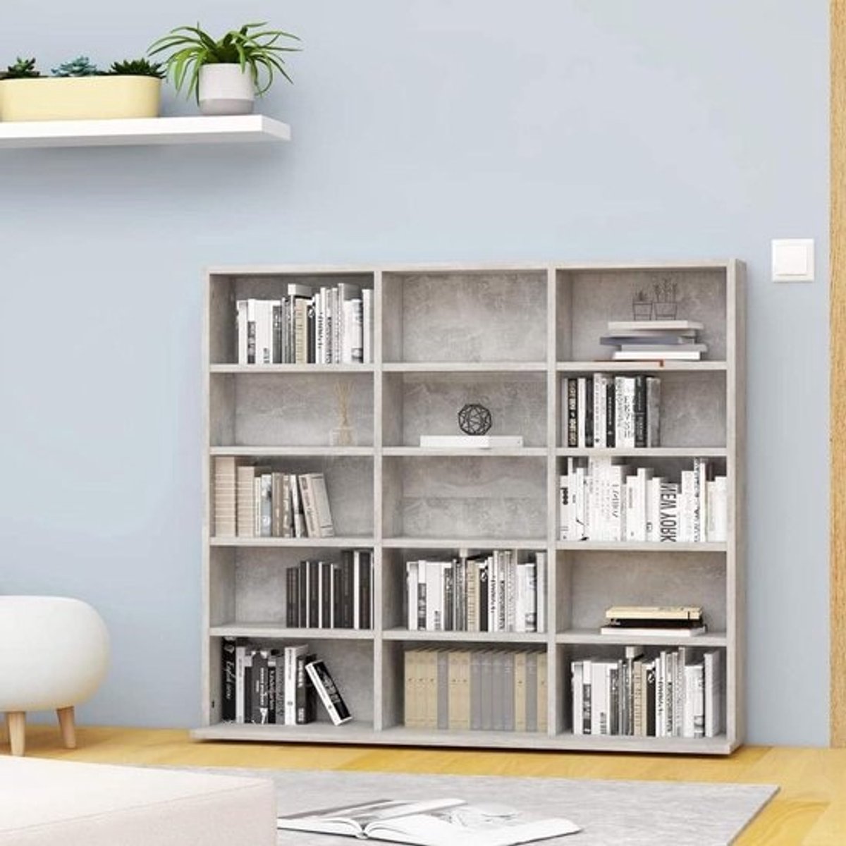CD kast - Opbergkast Muziek - Muziekcollectie Organiseren - 30 Open Vakken - 102x23x89.5 cm - Betongrijs