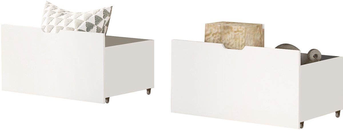 REDOM - Bedlade voor kinderbed - 2 schubladen - Opbergruimte onder het bed - Met wieltjes - Voor dekens, kussens, boeken en speelgoed - Hout - Wit - 69 x 42,5 x 37 cm