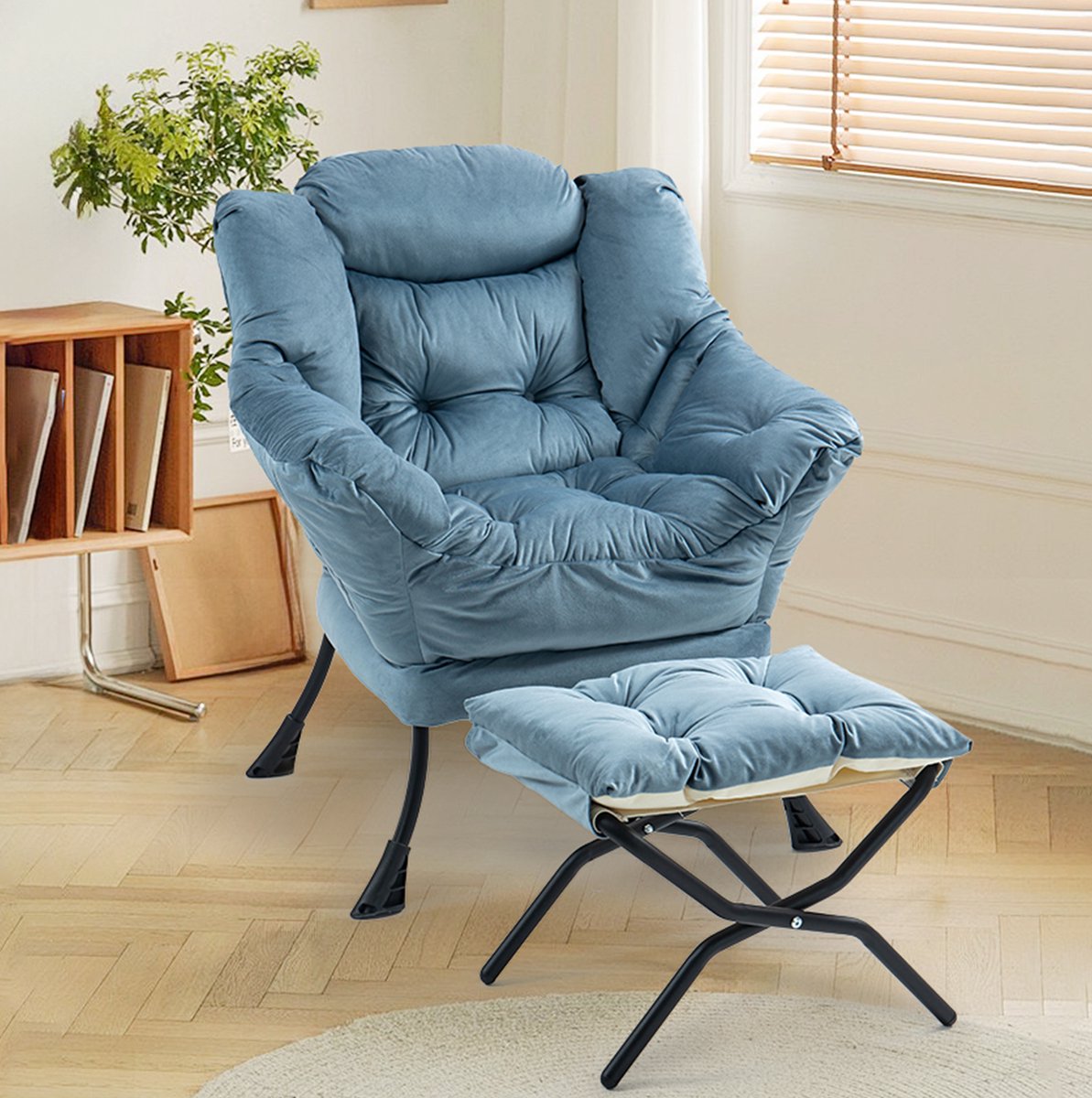 MODFU Fauteuil - Lichtblauw - Met Voetbank - Metaal - Scandinavisch En Basic
