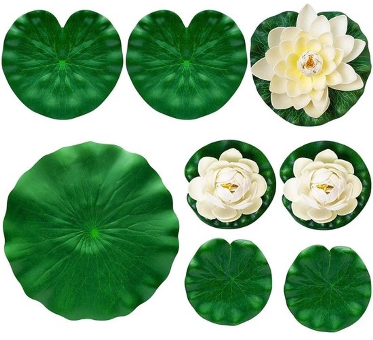 Kunstbloemen Leliebladeren - Drijvende Vijverplanten - Vijver Decoratie - Realistisch EVA-materiaal - 9-delige set - Groen