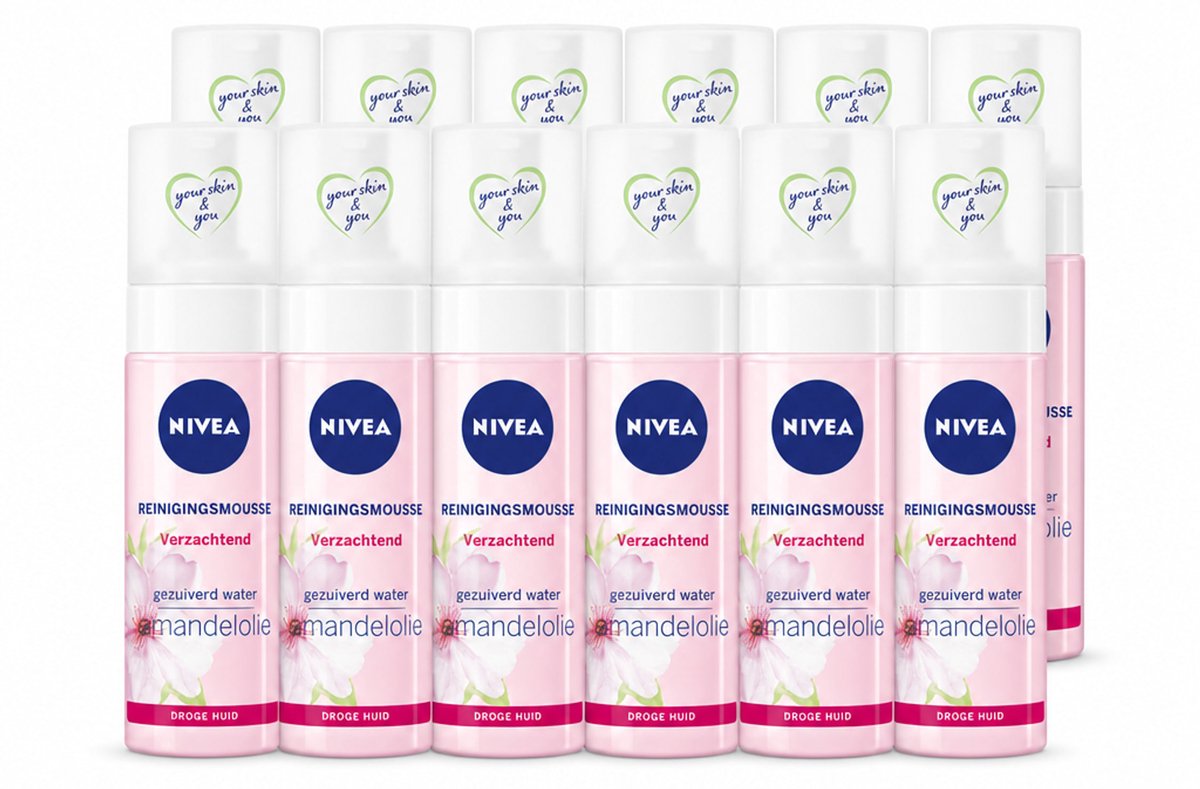 12 x NIVEA - Reinigingsmousse - Essentials Verzachtend - Voor droge & gevoelige huid - Met Amandelolie & Hydramine - 150 ml - Voordeelverpakking - 12 stuks