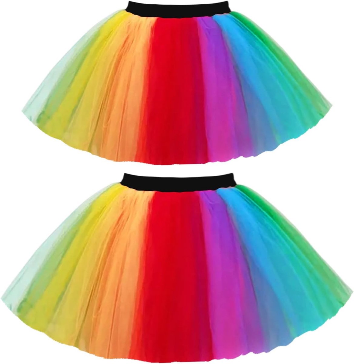 Twee neon tutu rokken voor dames en meisjes, kleurrijke 80s dansoutfits en feestkleding voor speciale gelegenheden