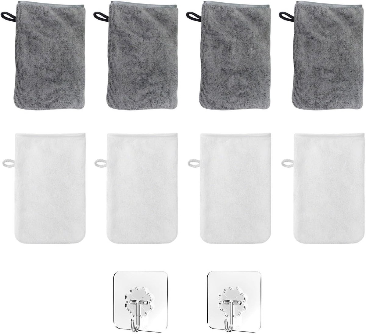 8 Stuks Gezichtsreinigingspunten en 2 Haken voor Effectieve Make-up Verwijdering, Reistoiletartikelen en Schoonheidsaccessoires, Handwasbaar Microvezel