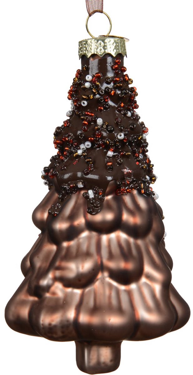 Kaemingk kersthanger kerstboom chocoladebruin pailletten 13,5 cm