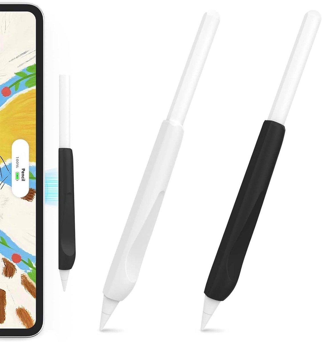Set van 2 ergonomische siliconen handgrepen voor Apple Pencil 2e generatie, antislip potloodgrepen voor beter grip en comfort