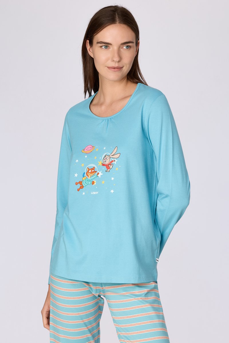 Woody Meisjes-Dames pyjama blauw - maat S