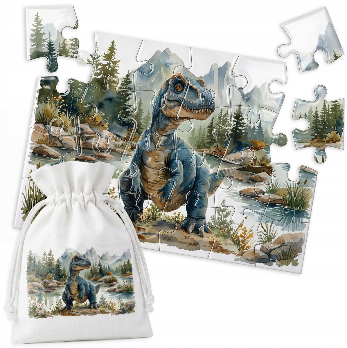 24-delige Kindertraditionele Puzzel: Dinosaurus, Rivier, Berg & Bos