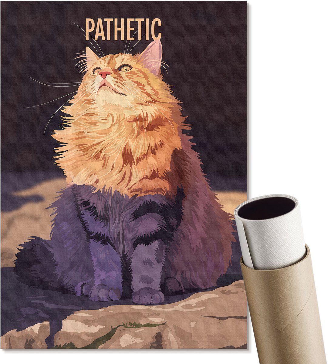 Coloray Polycanvas Wandposter - Zielige Kat, Illustratie - A4 - Oranje Design - Rechthoek - Muurkunst - Woonkamer, Slaapkamer, Kantoor - Popcultuur