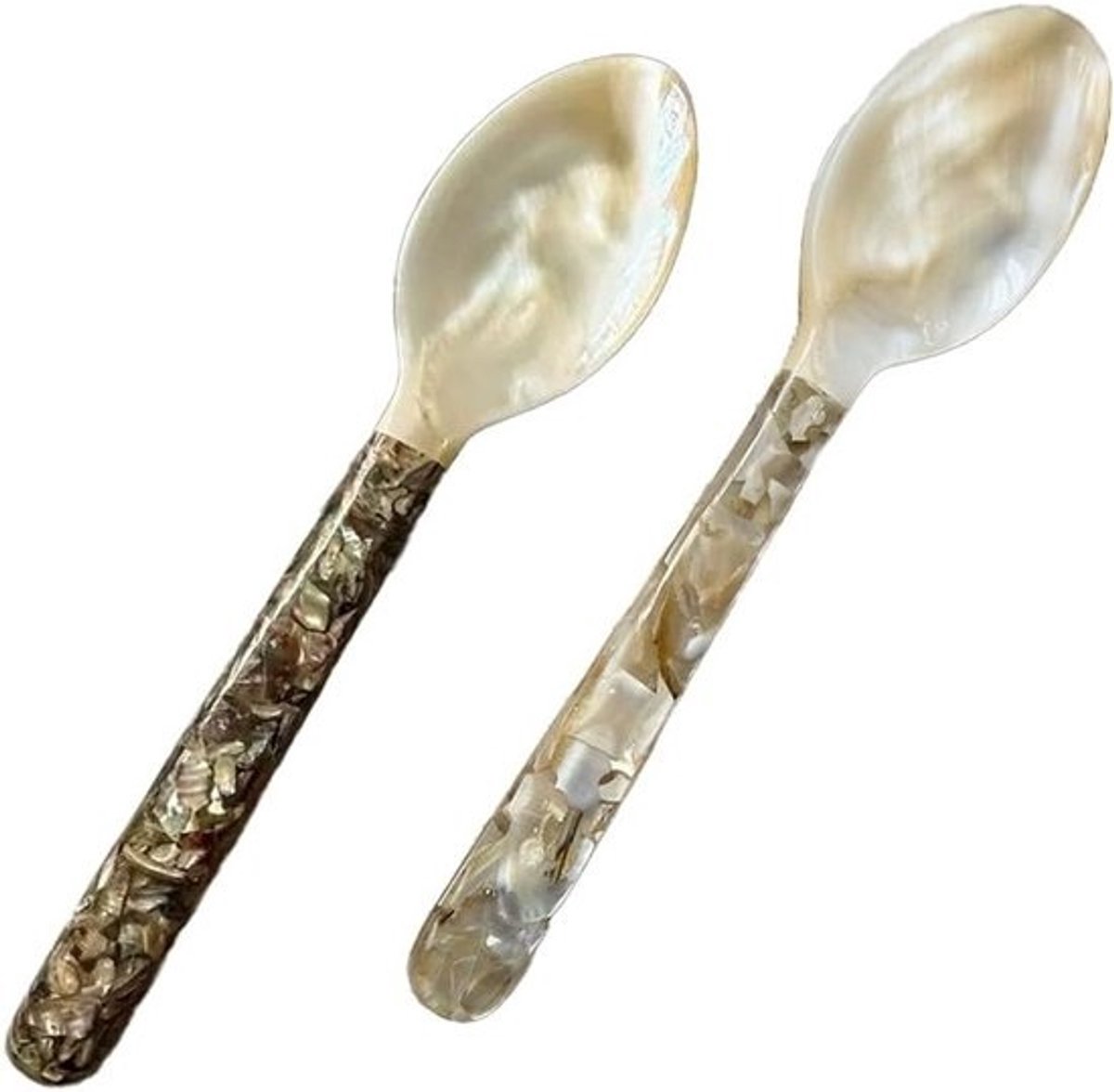 Set van 2 parelmoer lepels en vorken voor eieren, kaviaar en desserts - 16 cm lange opscheplepels en koffielepels