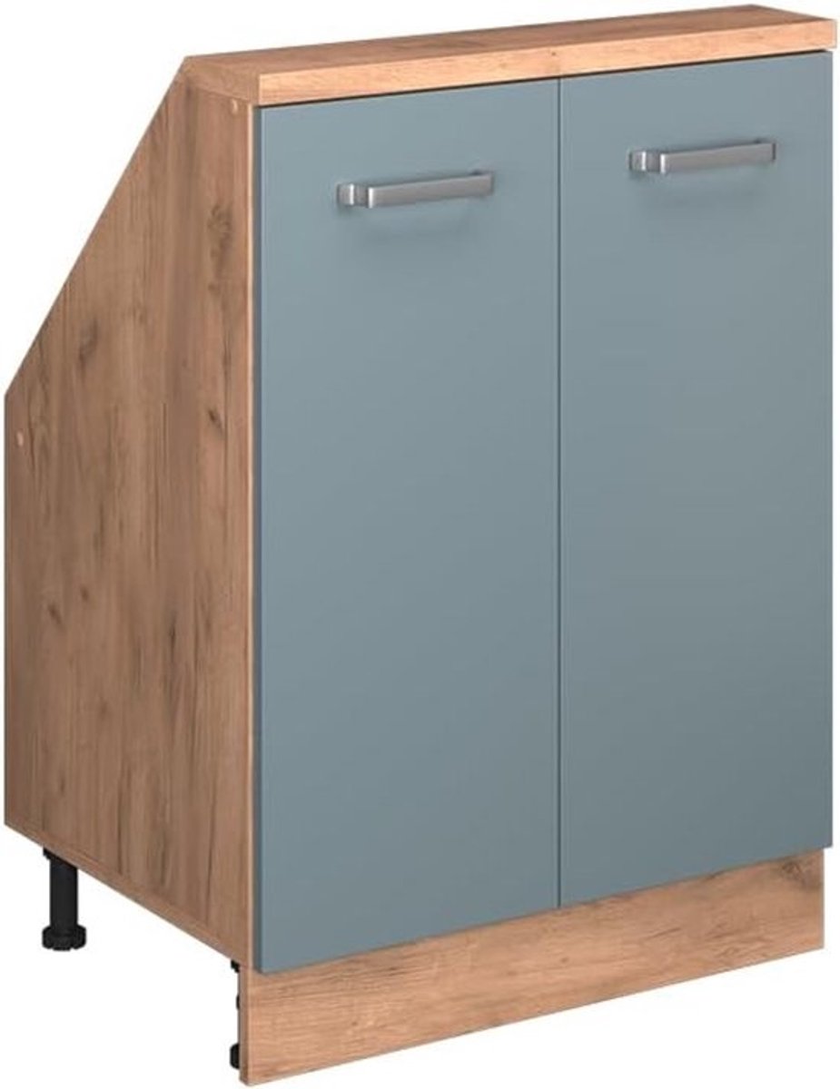 Kast schuine wand - Opbergkast zolder - Ruimte benutten - Schuine dak constructie - 60x46x81.6 cm - Blauw-grijs eiken